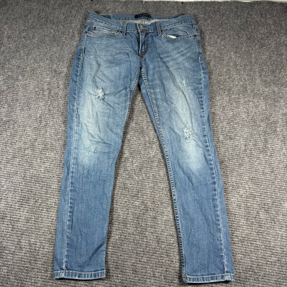 Levi's 524 Too Superlow Jeans Womens 7 Blue Good Distressed Skinny Denim